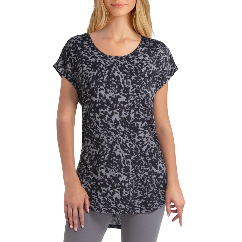 H Halston Abstract Animal Top Size M Print Short Sleeve Tunic Gray NWT B64